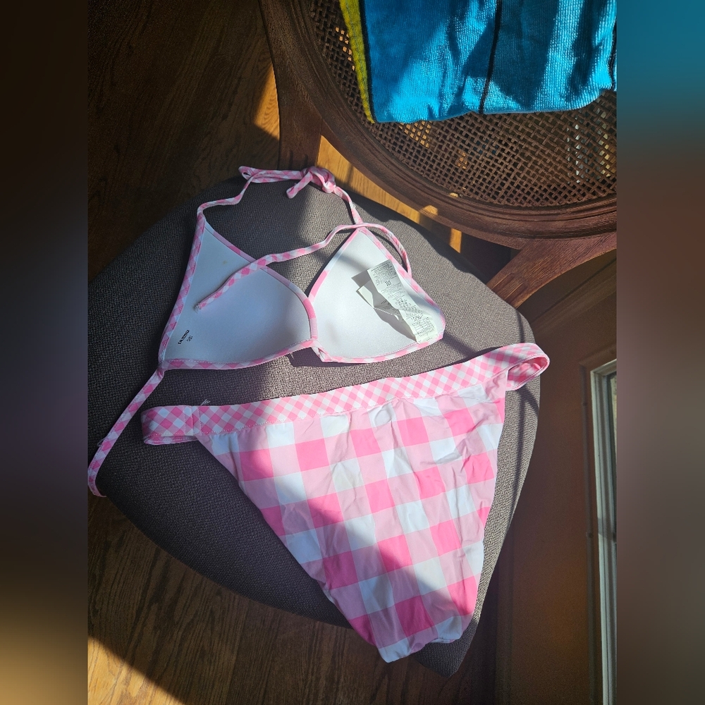 NWOT Calzedonia pink/white checkered bikini set - Picture 3 of 9